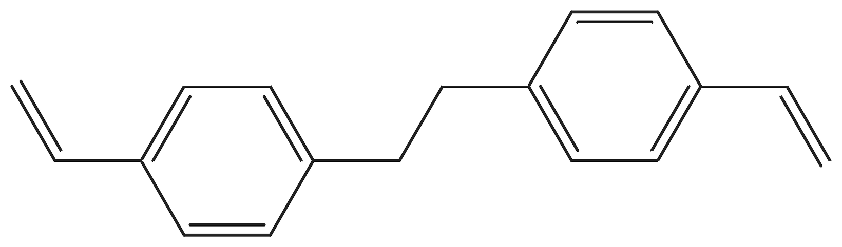 Structural formula of BVPE (1,2-bis(4-vinylphenyl)ethane): two para-vinylphenyl rings joined symmetrically by a central ethane bridge